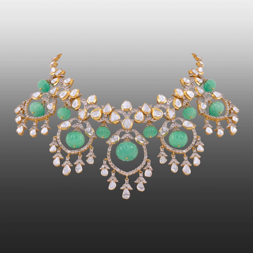Fusion Polki Necklace with Emerald Melons